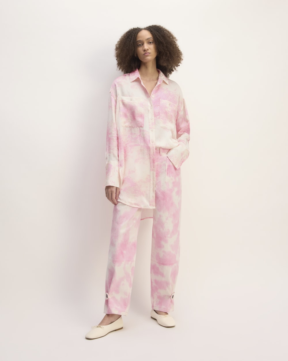 The Everlane x Marques' Almeida Satin Tie-Dye Shirt | Pink Tie-Dye