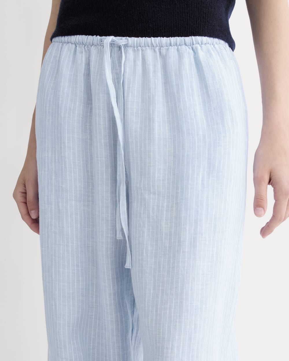 The Drawstring Pant in Linen | Sky Blue / White