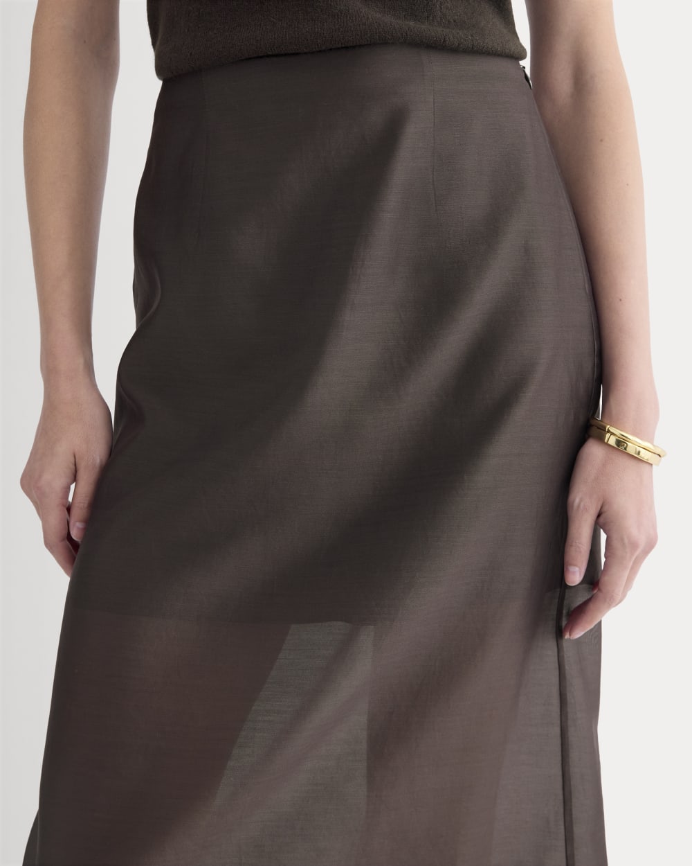 Midi Skirt in Cotton-Silk Organza | Dark Chocolate