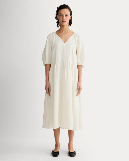 The Linen Oversized Puff-Sleeve Dress | Bone