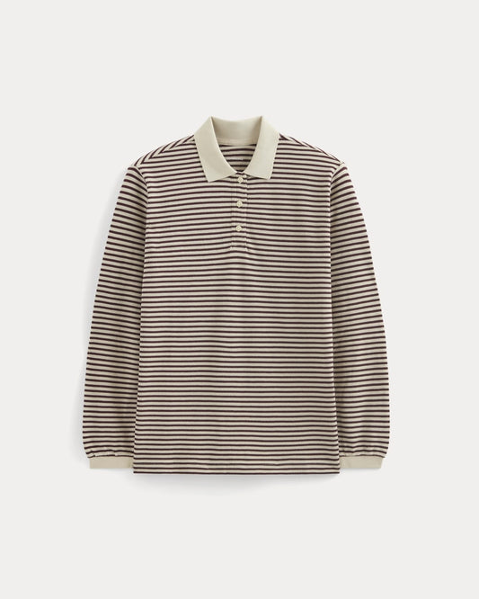 Oversized Pique Polo | Dusty Beige/Deep Plum Stripe