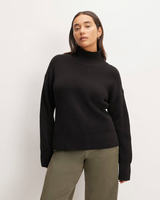 The Organic Cotton Ribbed Turtleneck | Black