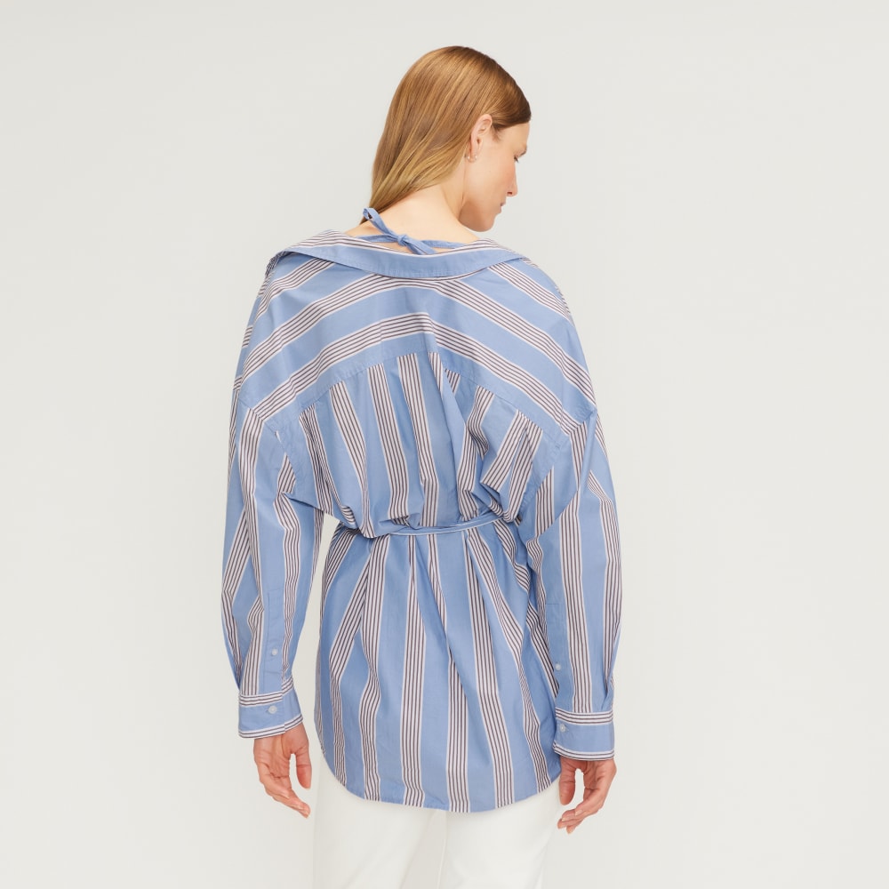 The Poplin Tie Back Shirt | Blue Opal / Cabernet / White