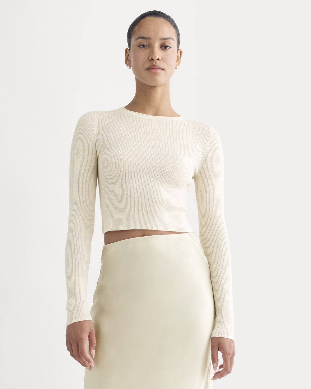 The Cropped Crew Top in Ultrafine Merino | Parchment