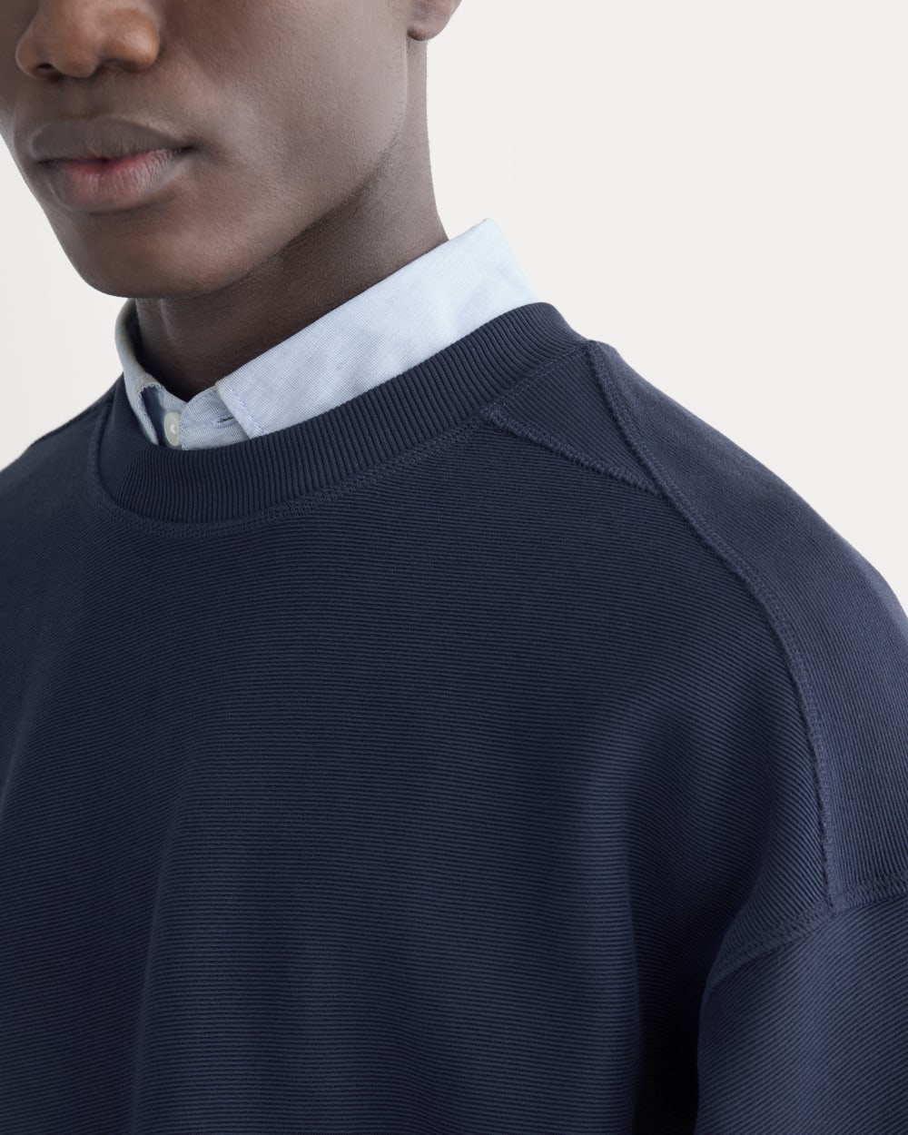 Twill Terry Jacquard Crew Sweatshirt | Navy