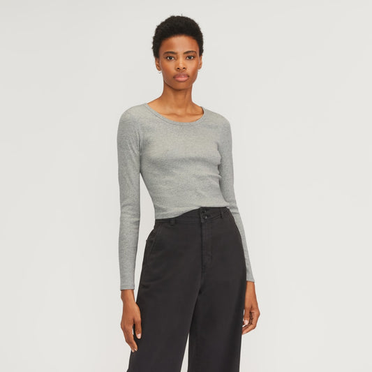 The Supima® Micro Rib Cropped Long-Sleeve Crew |  Heathered Grey