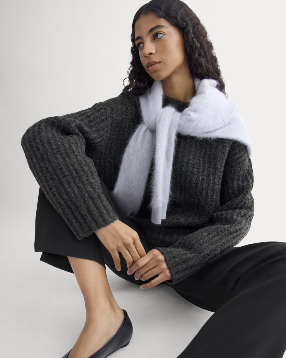 Waffle Sweater in Cloud | Heathered Soot