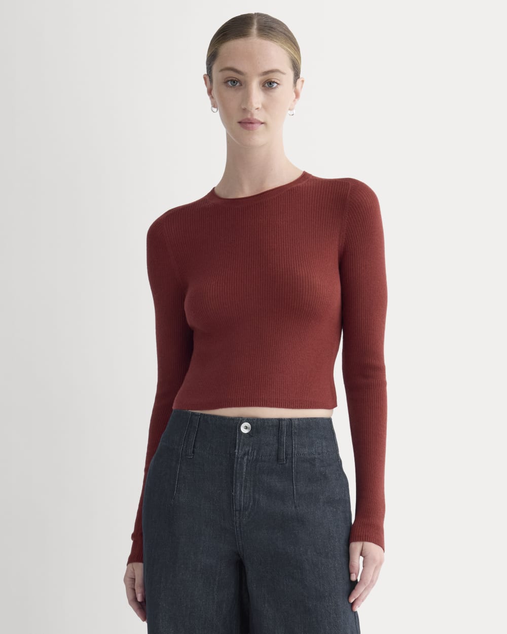 The Cropped Crew Top in Ultrafine Merino | Merlot