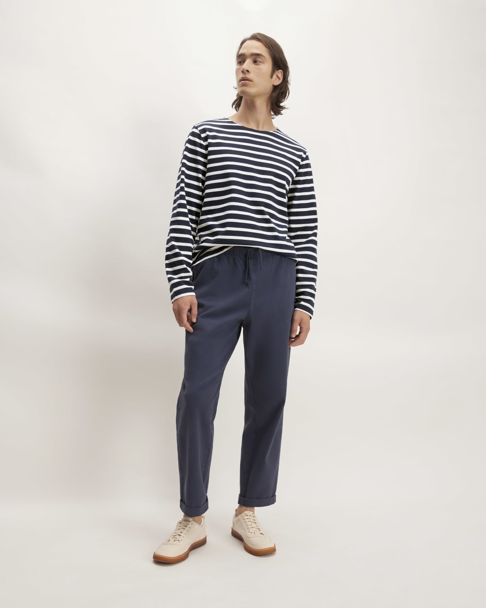 The Premium-Weight Long-Sleeve Mariner Tee |  Navy / Bone