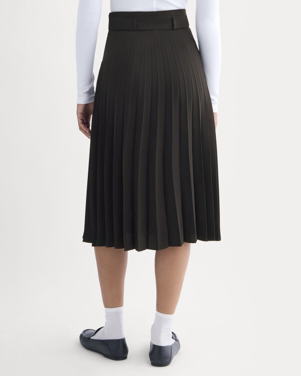 Pleated Crepe Midi Skirt | Black