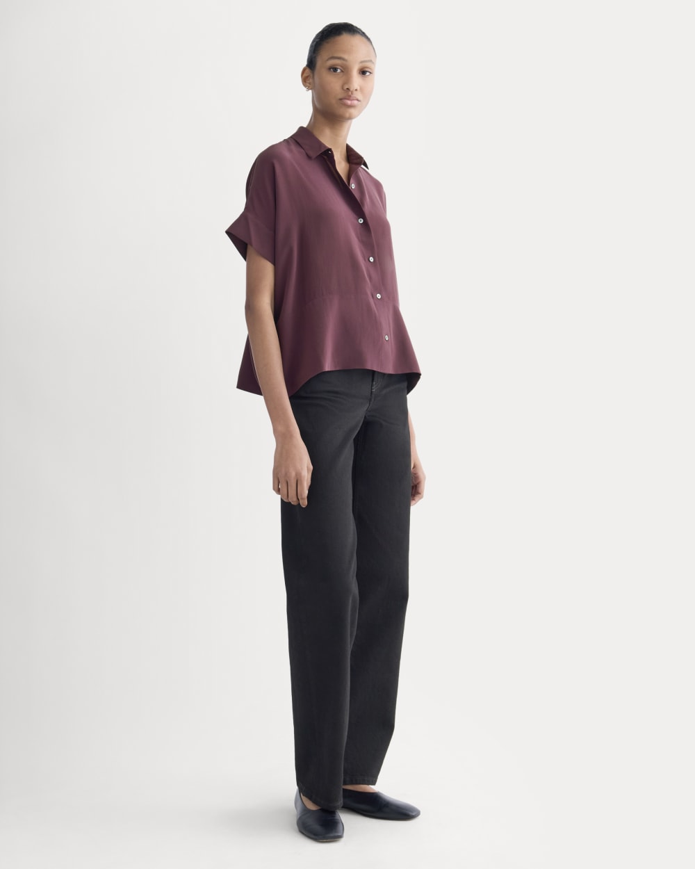 The Boxy Shirt in Washable Silk | Deep Plum