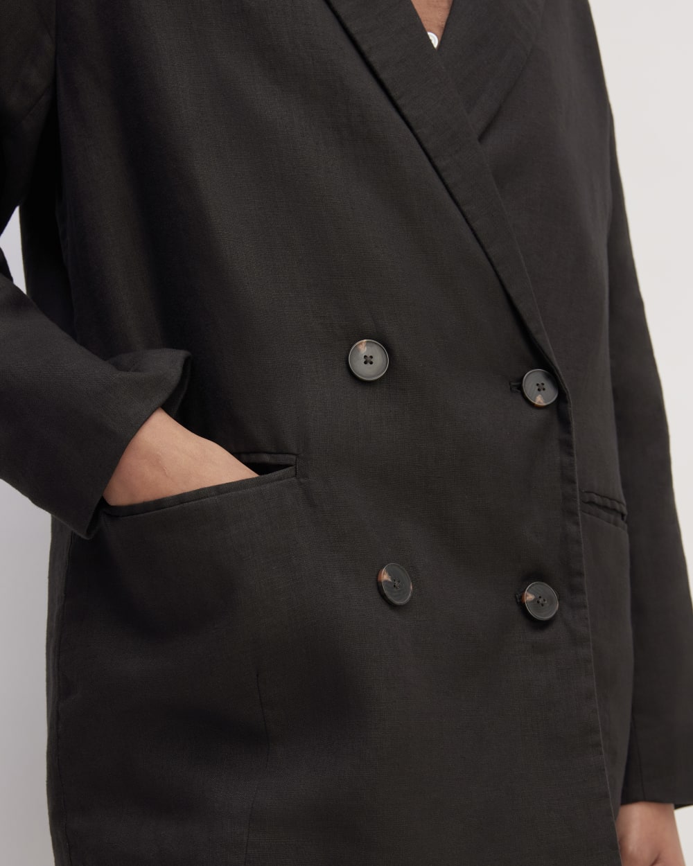 The Linen Double Breasted Blazer | Black