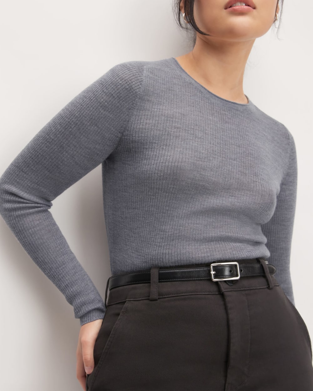 The Long-Sleeve Sweater Tee in Ultrasoft Merino | Heather Mid Grey
