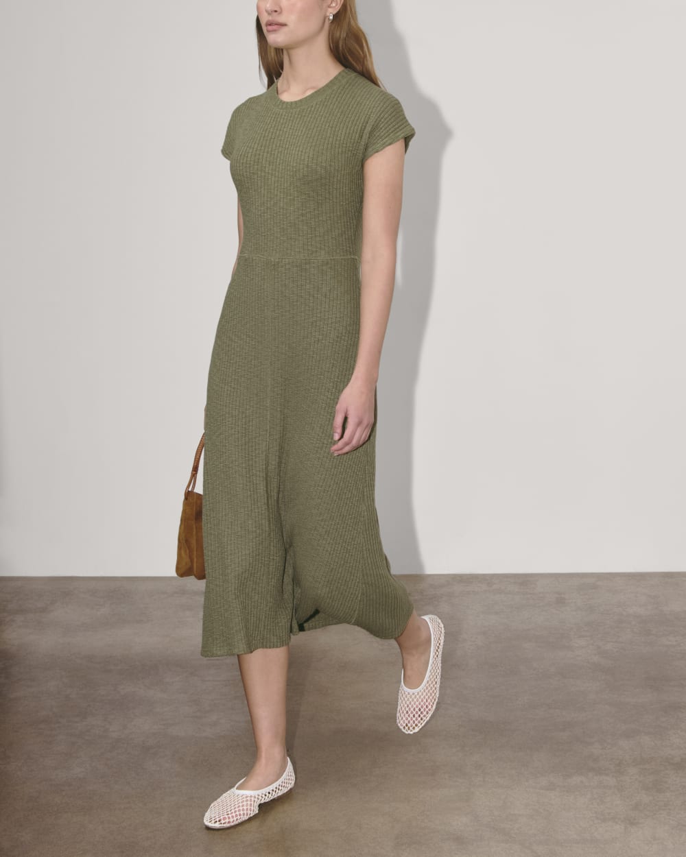 The Rib-Knit Cap-Sleeve Midi Dress | Kalamata