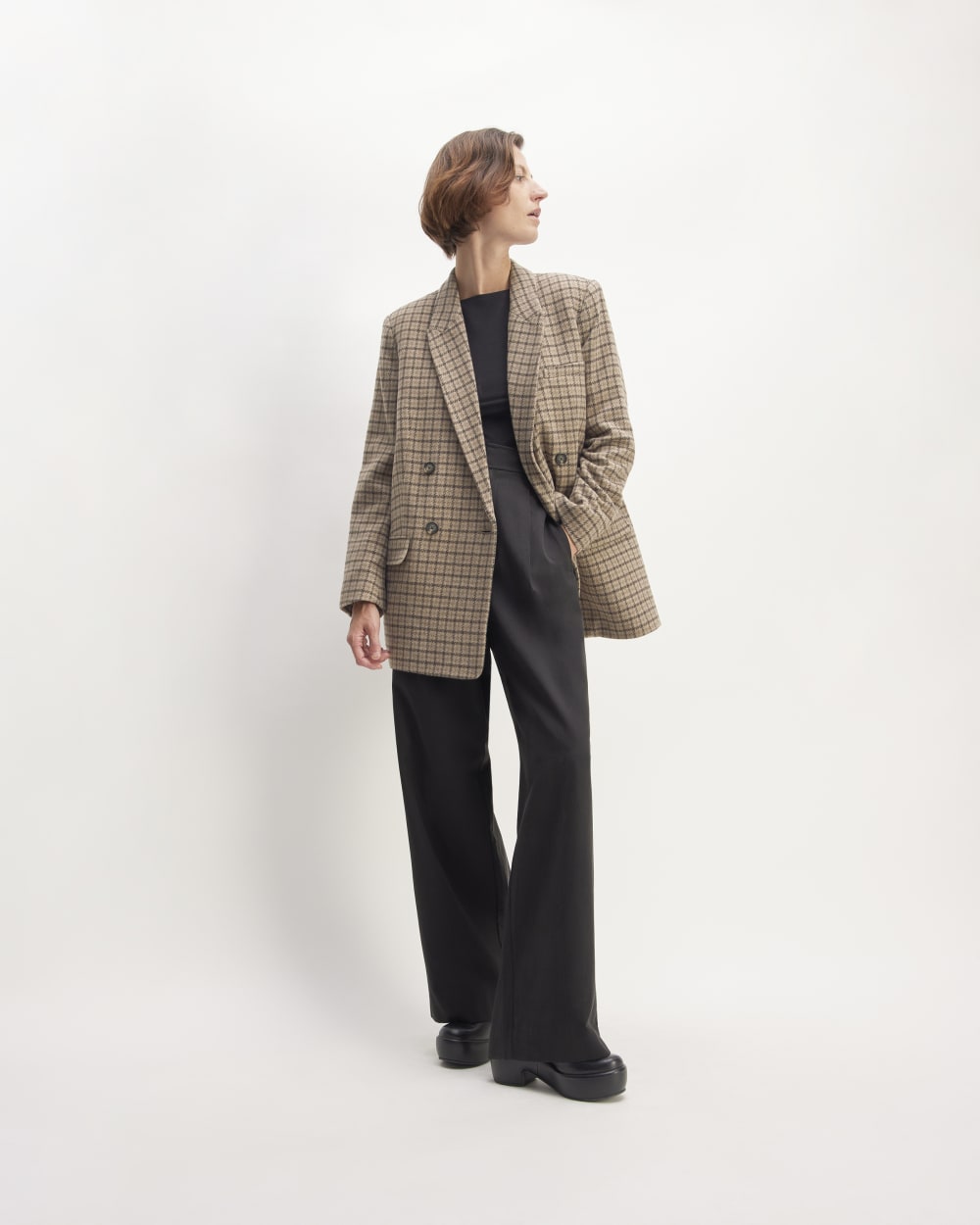 The ReWool® Double-Breasted Blazer | Beige Houndstooth