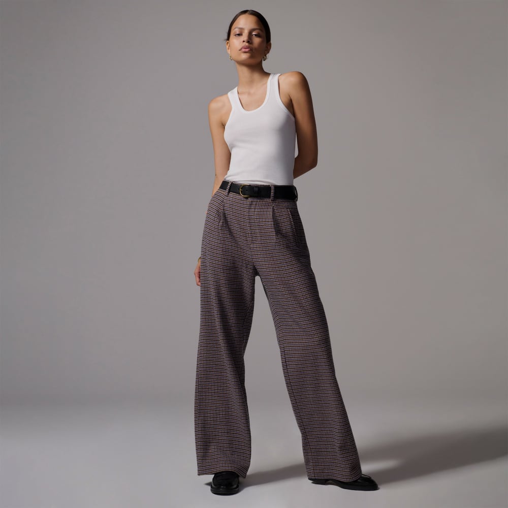 The ReWool® Way-High Drape Pant | Blue / Brown Houndstooth