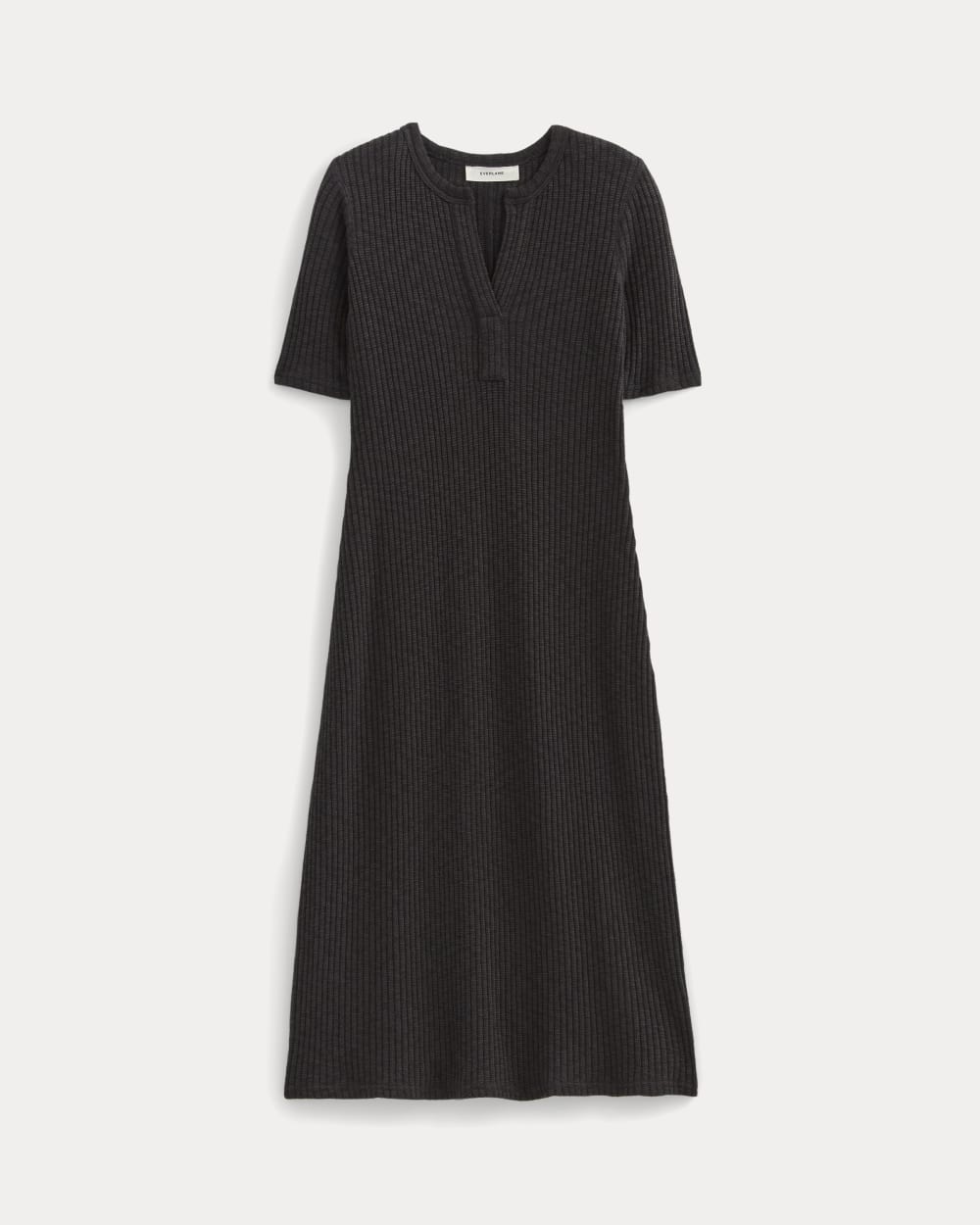 The Rib-Knit Henley Dress | Black