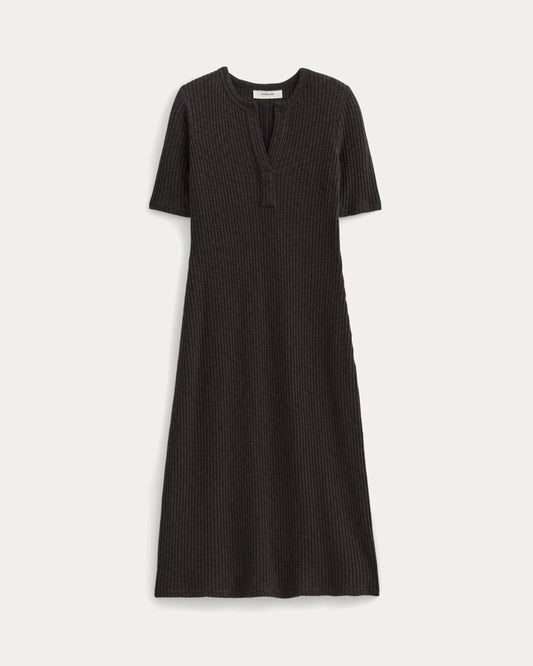 The Rib-Knit Henley Dress | Black