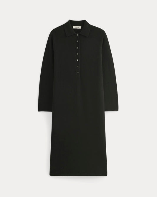 Cashmere Polo Midi Dress | Black