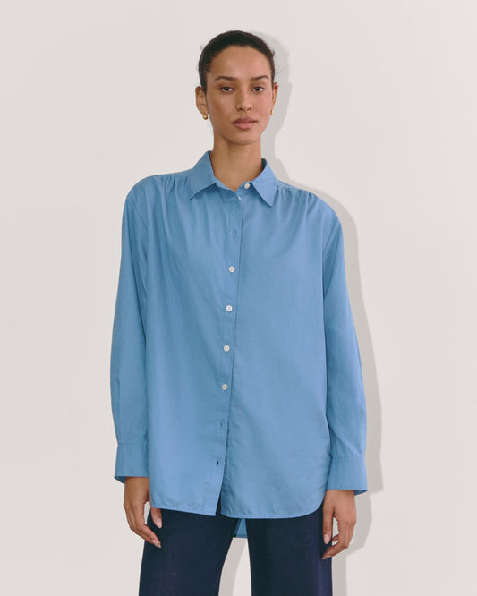 The Gathered Shirt in Silky Cotton | Bluebell