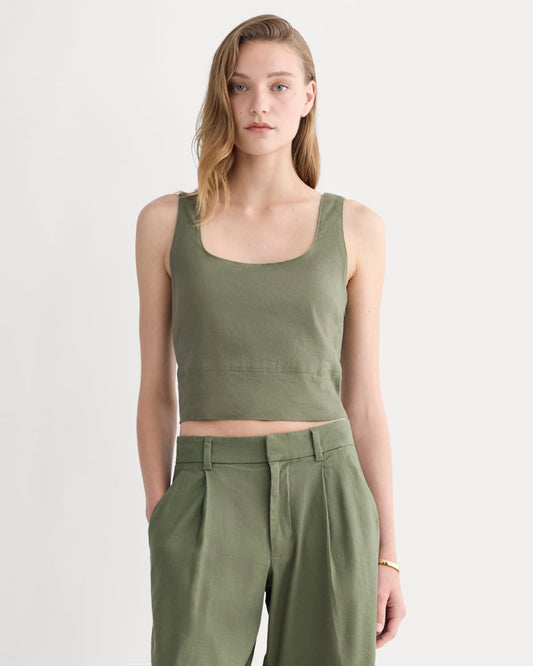 The Square Tank in Stretch Linen | Lichen Green