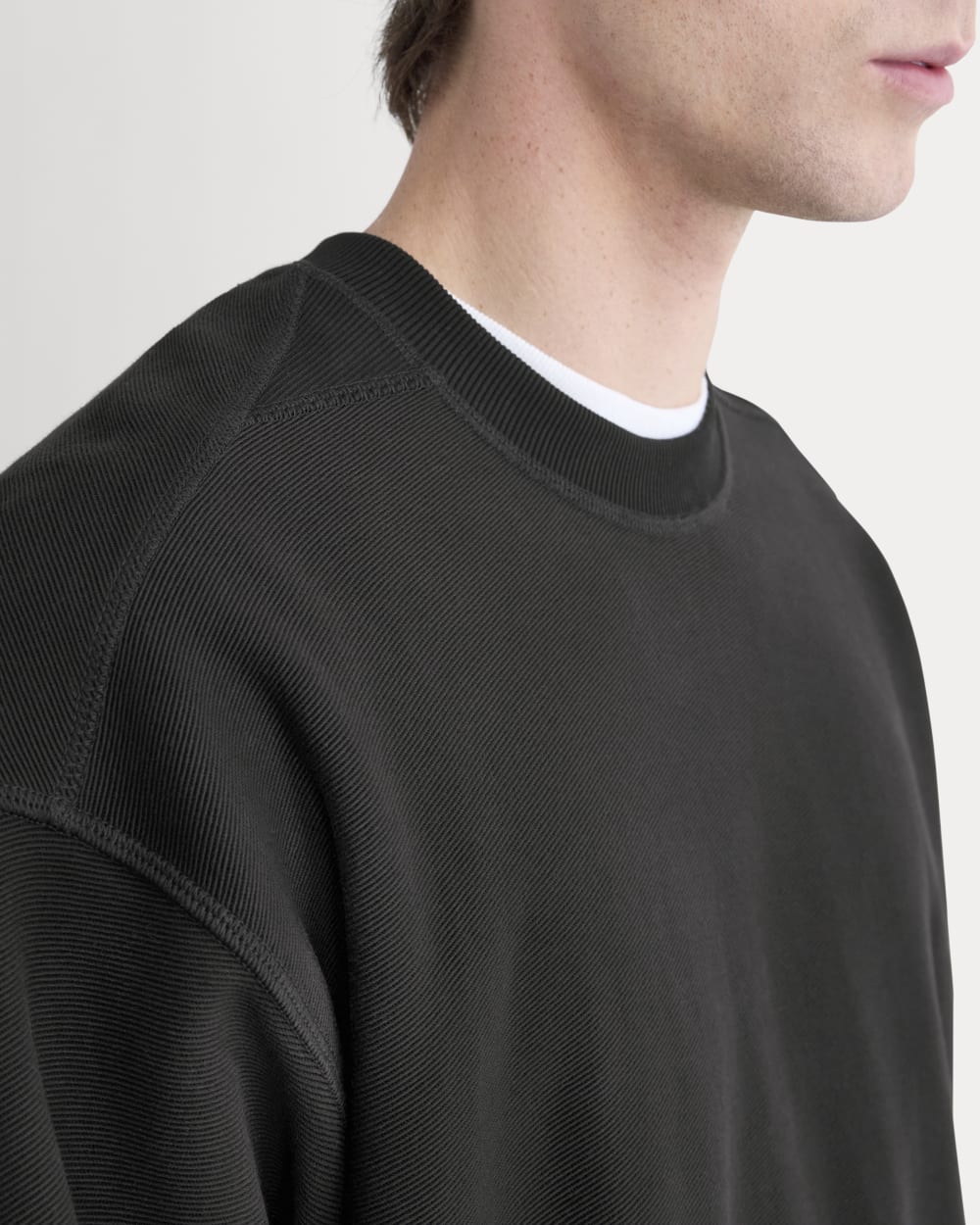 Twill Terry Jacquard Crew Sweatshirt | Black