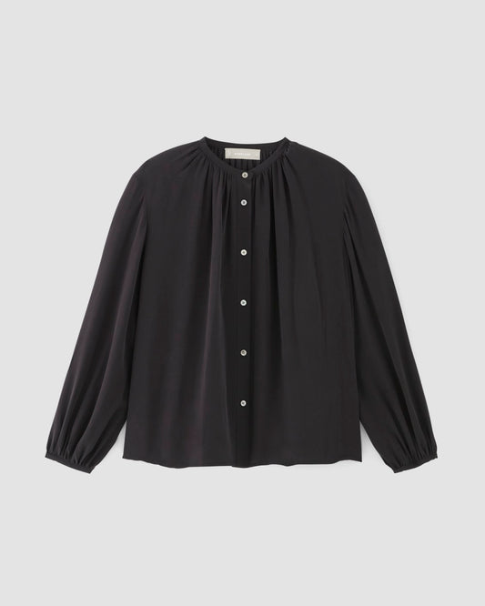 The Washable Clean Silk Shirred Blouse | Black