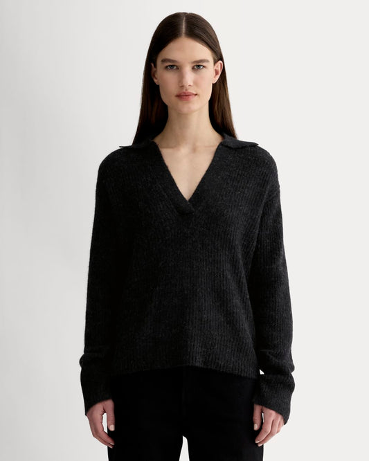 The Oversized Polo in Alpaca | Heathered Black