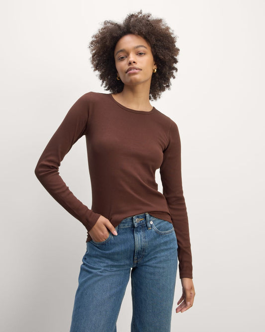 The Luxe Rib Long-Sleeve Crew | Dark Mahogany