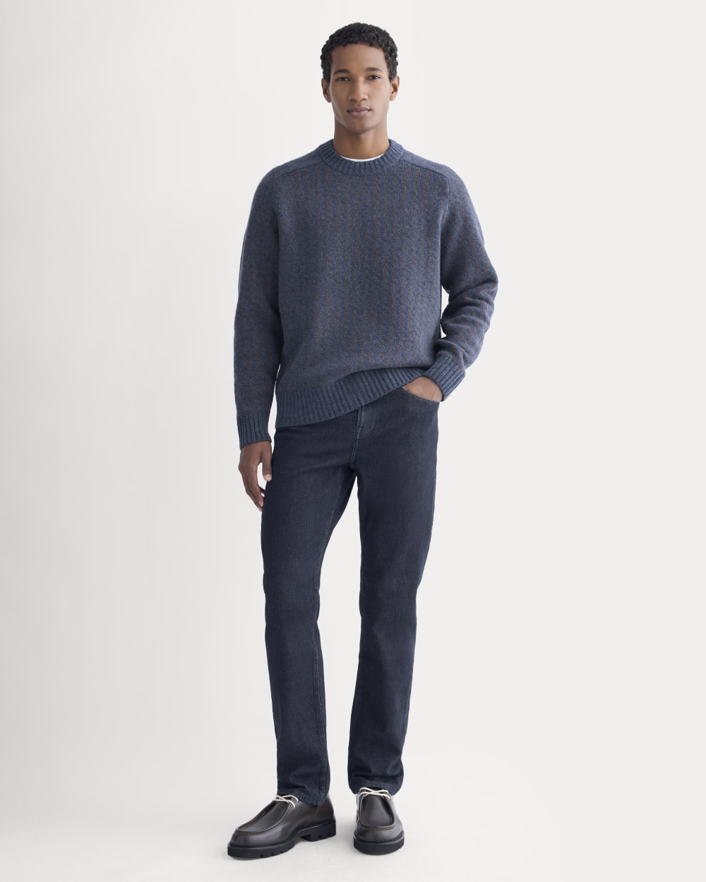 Wool Cashmere Nordic Crew | Heathered Indigo