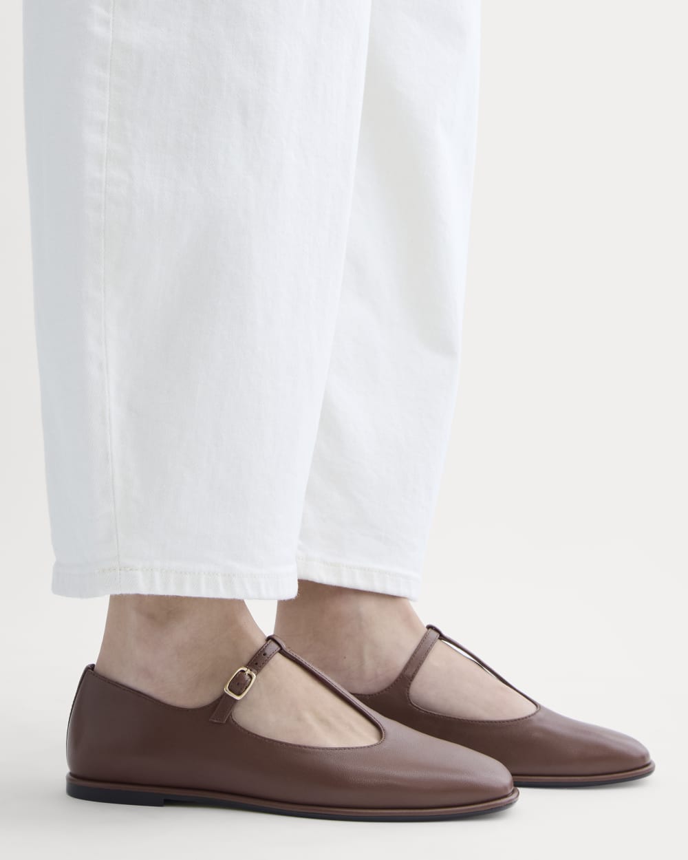 The Leather T-Strap Flat | Rum