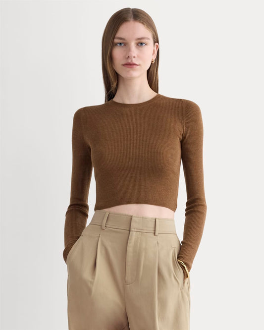 The Cropped Crew Top in Ultrafine Merino | Heathered Toffee