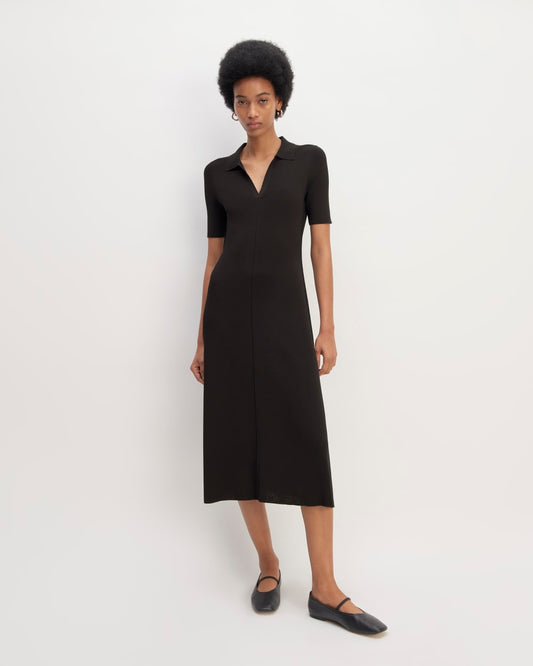 The Viscose Knit Polo Midi Dress | Black