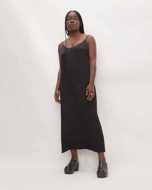 The Hammered Satin Slip Dress | Black
