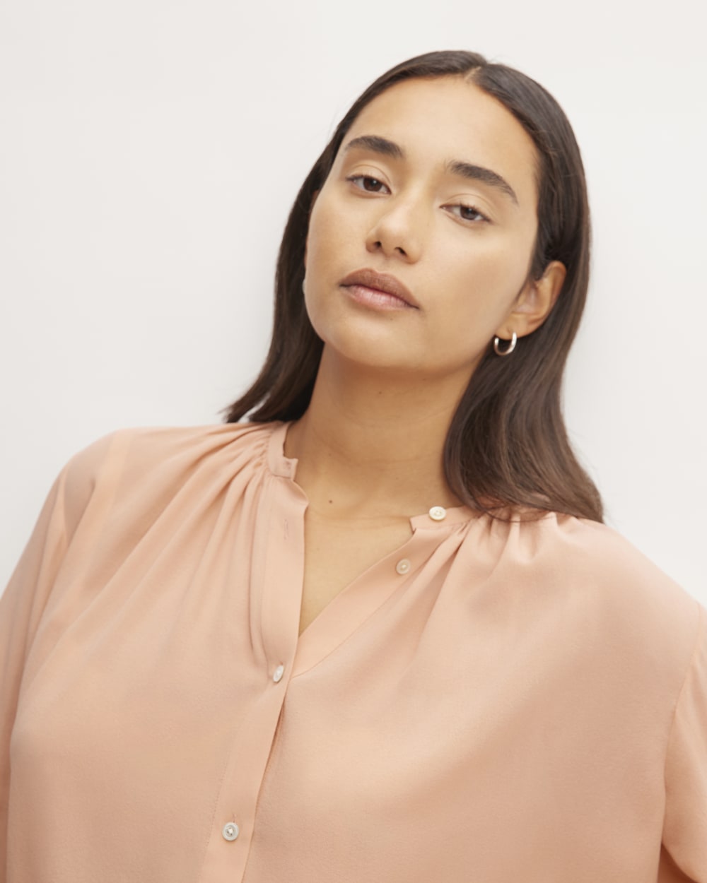 The Washable Clean Silk Shirred Blouse | Blush Pink