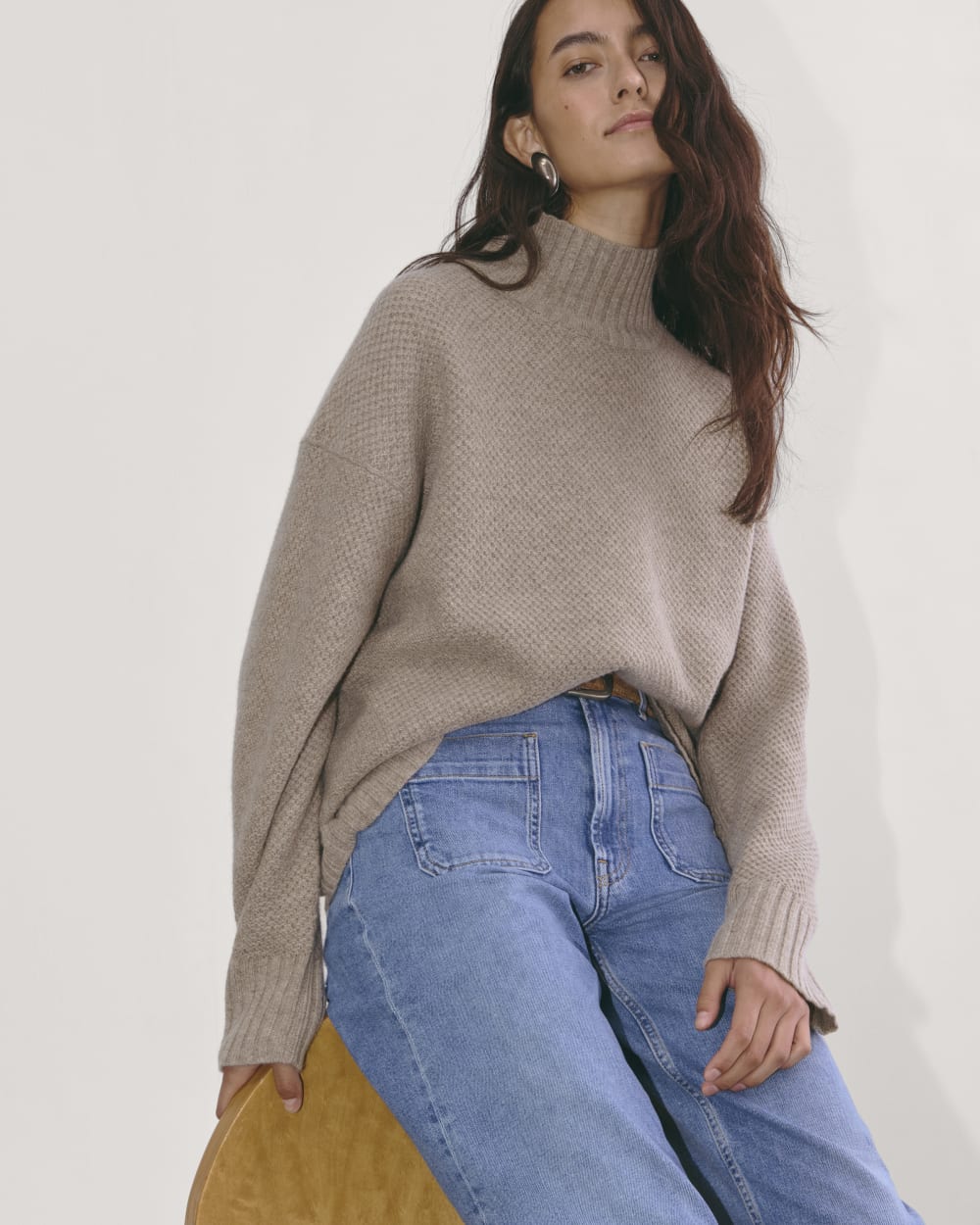 The Honeycomb Funnel Neck in Wool Cashmere | Oatmeal