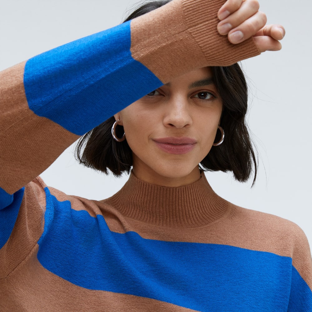 The Luxe Merino Turtleneck | Sahara / Lapis Blue