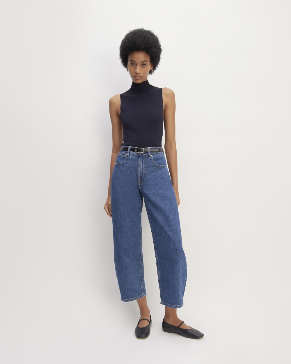 The Viscose Mock Neck Top | Navy