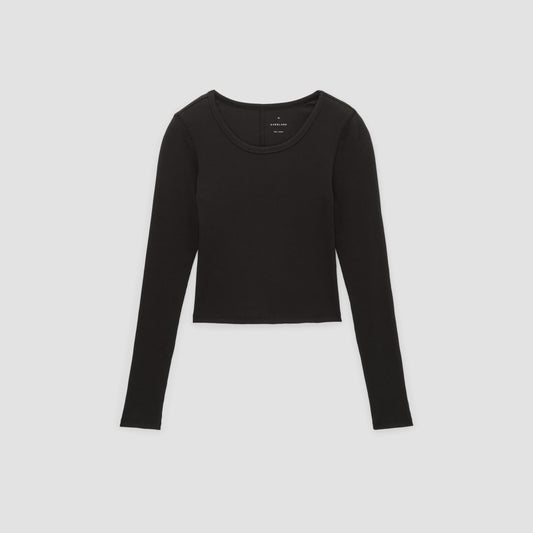 The Supima® Micro Rib Cropped Long-Sleeve Crew | Black
