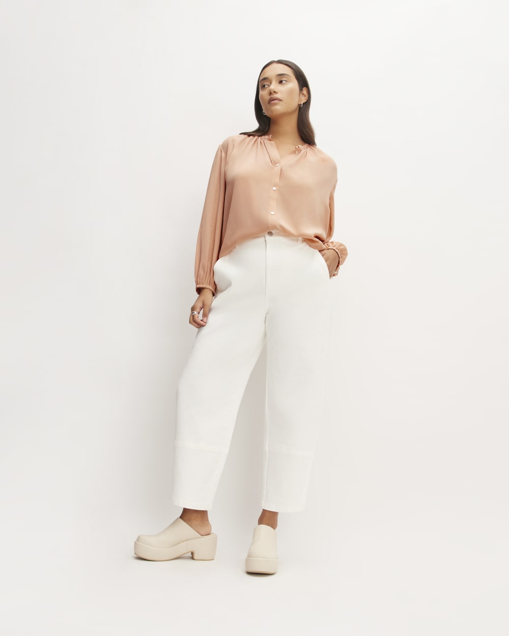 The Washable Clean Silk Shirred Blouse | Blush Pink