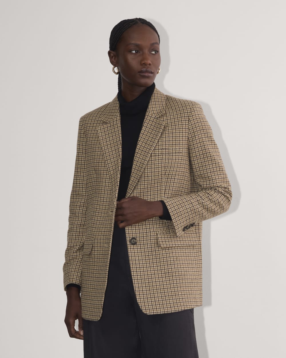 The Oversized Blazer in Wool | Camel Houndstooth