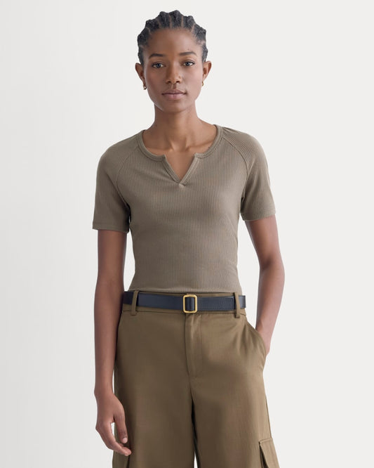 The Shimmy V-Neck Top | Taupe