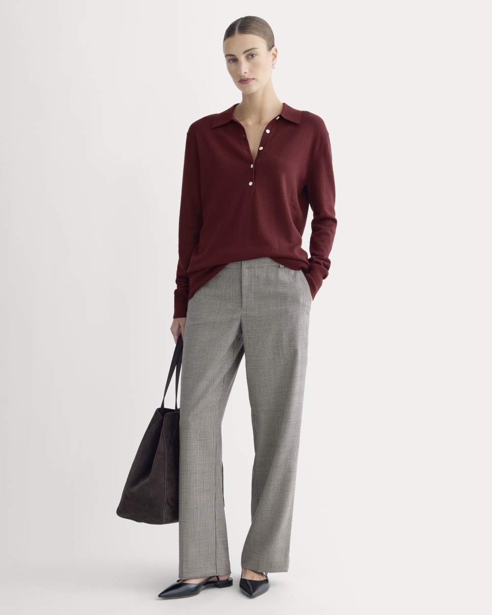 Oversized Polo Sweater in Cotton Merino | Deep Red