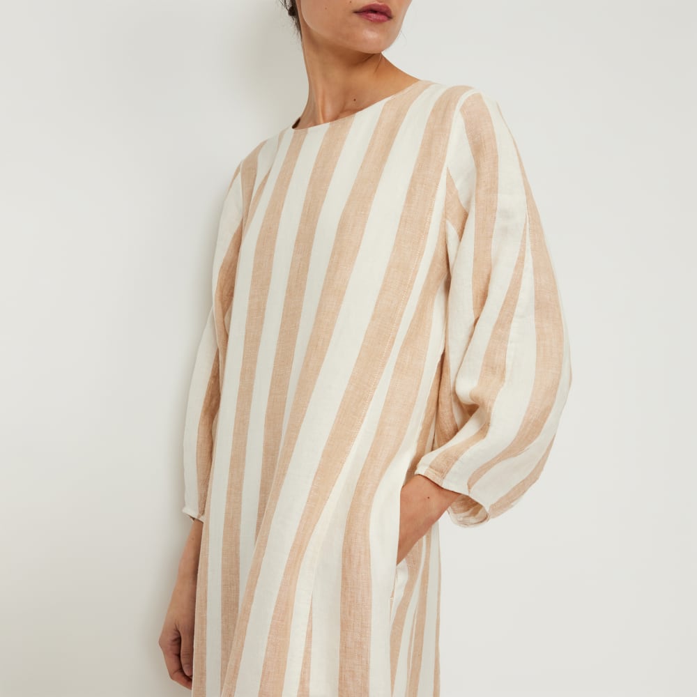 The Linen A-Line Midi Dress | Bone / Caramel