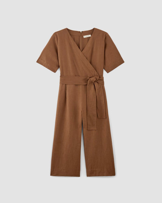 The Wrap Jumpsuit in Linen | Carob Brown