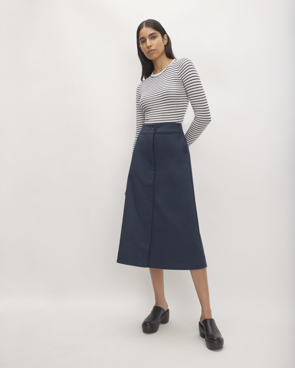 The Structured Cotton A-Line Skirt | Navy