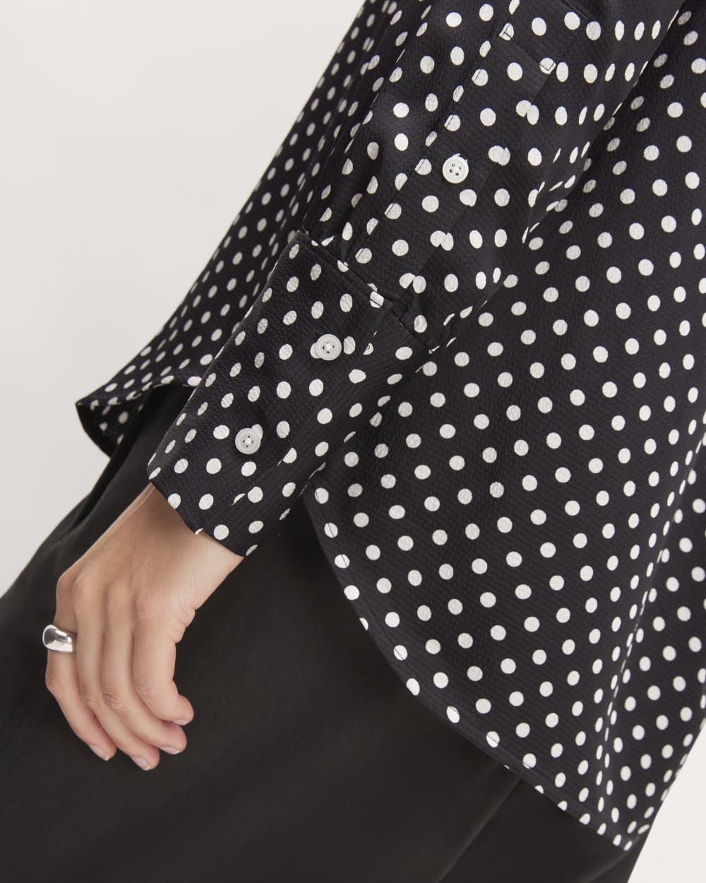 The Hammered Satin Popover Shirt | Black / Bone Polka Dot