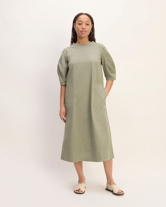 The Short-Sleeve Puff Midi Dress | Sage Green