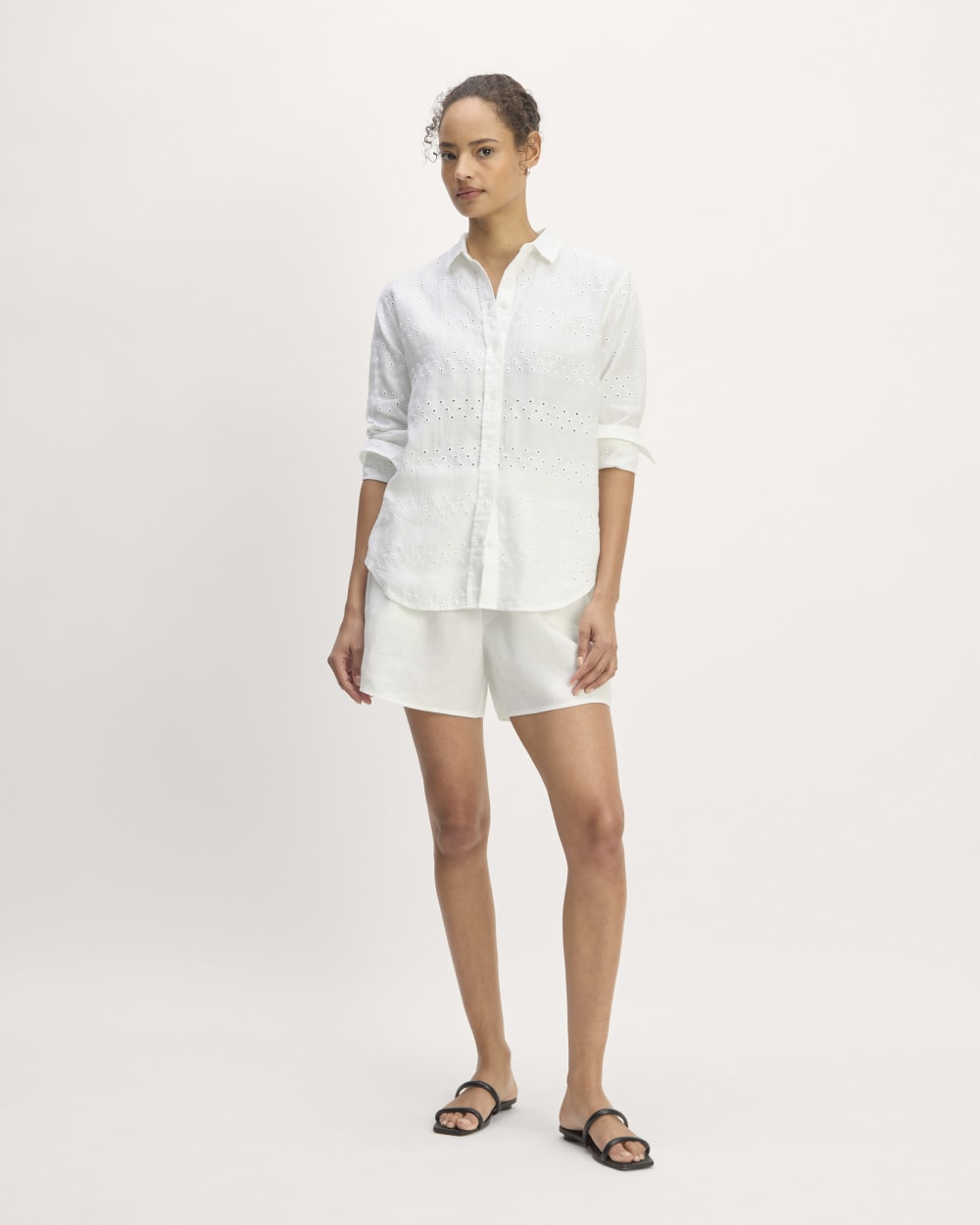 The Linen Eyelet Relaxed Shirt | White Eyelet