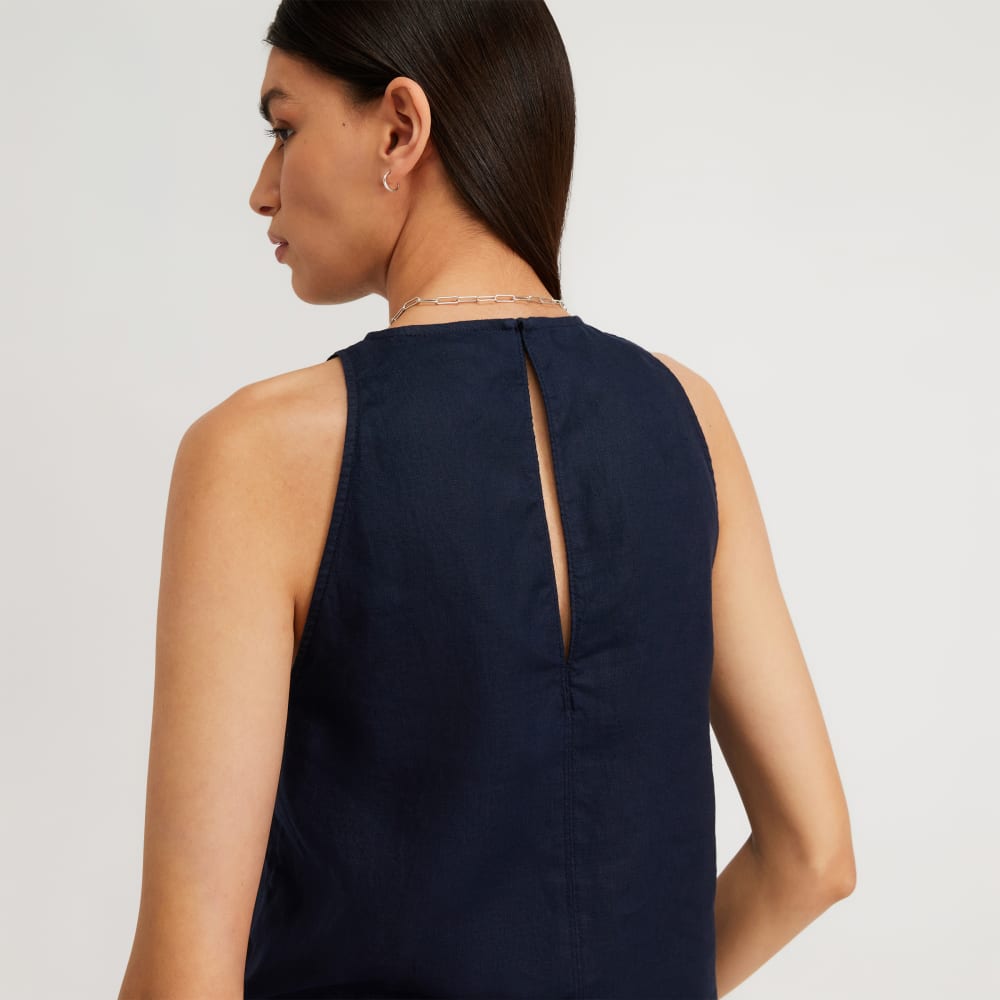 The Linen High-Neck Tank | Navy